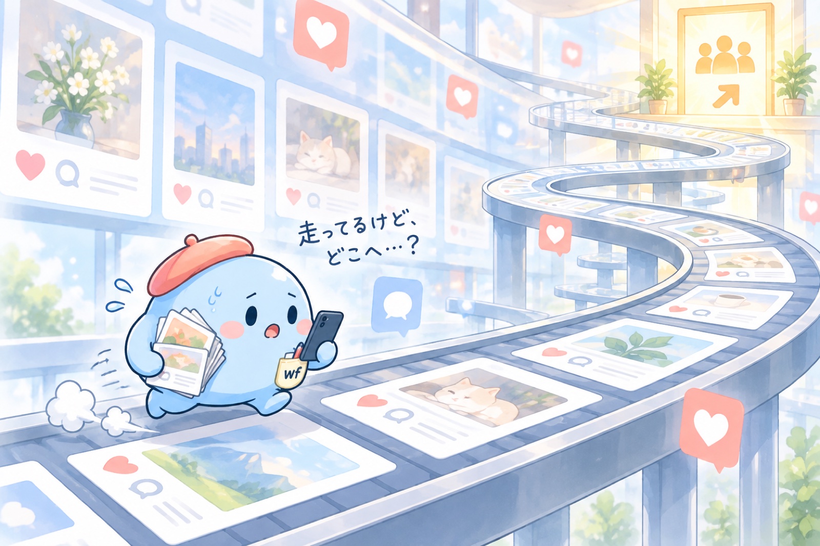 投稿を抱えてSNSのフィード上を走り続けながら、目的地を見失いかけているコマリさん